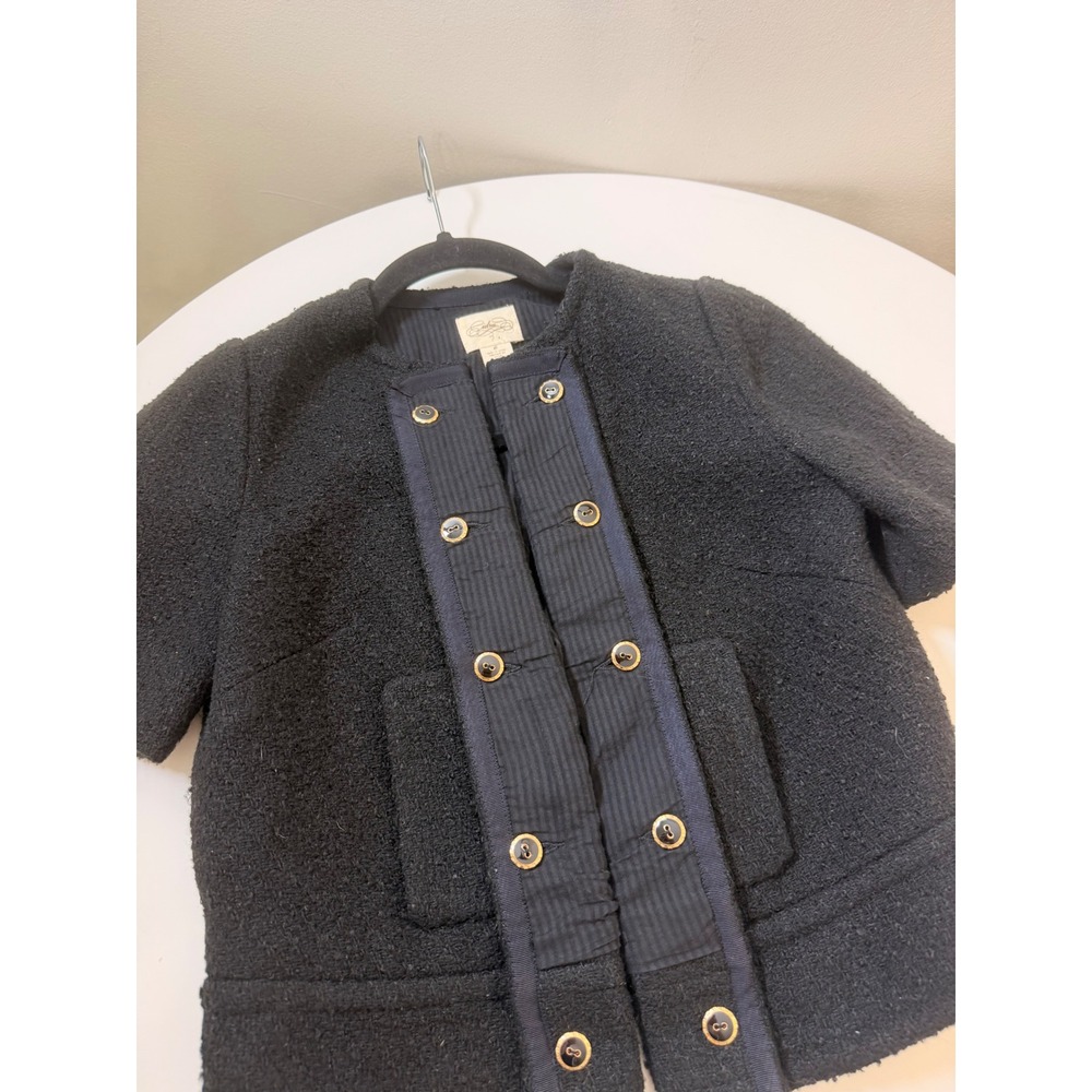 Edra Boucle Jacket Women Size 0 Black Excellent Gold Button Short Sleeve Cropped - Picture 6 of 9